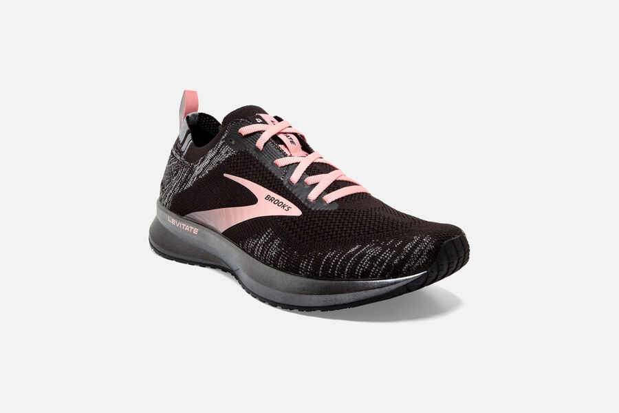 Levitate 4 Road Brooks Running Shoes NZ Womens - Black/Grey/Pink - HIPLCY-783